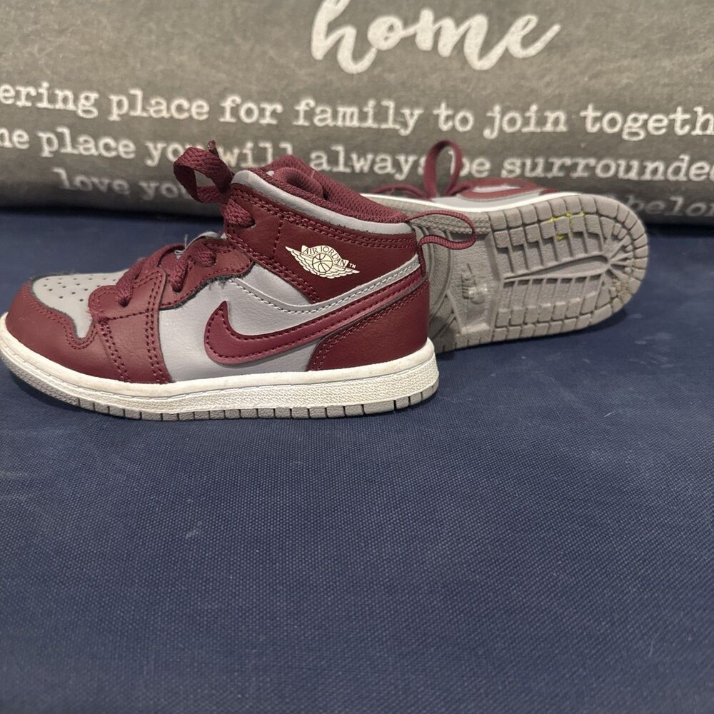 Toddler Size 9C Nike Air Jordan 1 Mid Sneakers Cherrywood Red And Grey